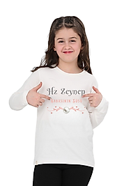 Kız Çocuk Uzun Kollu Bisiklet Yaka "Hz Zeynep" Baskılı Tişört Mevsimlik Pamuklu