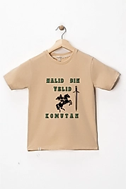 Erkek Çocuk Kısa Kollu Bisiklet Yaka "Hz Halid Bin Velid"  Komutan Baskılı Tişört Mevsimlik Pamuklu