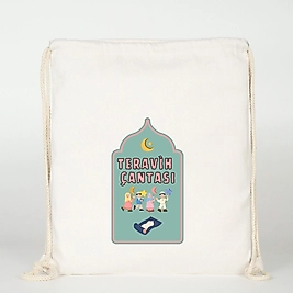 "Teravih" Yeşil Baskılı Ham Bez Sırt Çantası %100 Pamuk