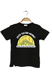 Yetişkin Kısa Kollu Bisiklet Yaka "Fatih Sultan Mehmet" Baskılı Tişört Mevsimlik Pamuklu