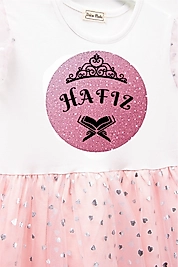 Kız Çocuk Tüllü "Hafız" Pembe Baskılı Elbise