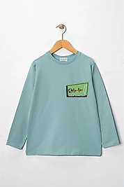 Kız Çocuk Uzun Kollu Bisiklet Yaka "Gazze" Baskılı Tişört Mevsimlik Pamuklu