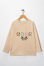 Kız Çocuk Uzun Kollu Bisiklet Yaka "Oruç" Baskılı Tişört Mevsimlik Pamuklu