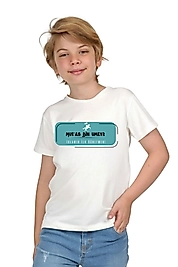 Erkek Çocuk Kısa Kollu Bisiklet Yaka "Hz Musab Bin Umeyr" Baskılı Tişört Mevsimlik Pamuklu