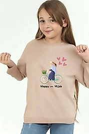 Kız Çocuk "Başörtümle Mutluyum"  Baskılı Pamuklu Sweat