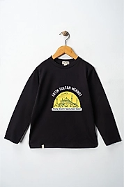 Yetişkin Uzun Kollu Bisiklet Yaka "Fatih Sultan Mehmet"  Baskılı Tişört Mevsimlik Pamuklu