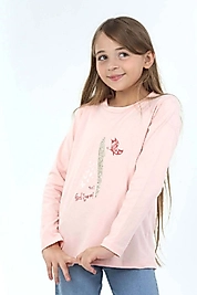 Kız Çocuk Uzun Kollu Bisiklet Yaka "Elif Nesli Geliyor"  Baskılı Tişört Mevsimlik Pamuklu