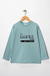 Erkek Çocuk Uzun Kollu Bisiklet Yaka "Bir Hafız Yetişir, Bir Nesil Değişir"  Baskılı Tişört Mevsimlik Pamuklu