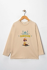 Erkek Çocuk Uzun Kollu Bisiklet Yaka "Ramazan" Baskılı Tişört Mevsimlik Pamuklu