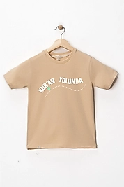 Çocuk Kısa Kollu Bisiklet Yaka "Kuran Yolunda" Baskılı Tişört Mevsimlik Pamuklu