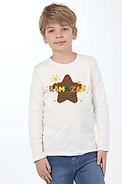 Erkek Çocuk Uzun Kollu Bisiklet Yaka "Ramazan Paylaşmaktır" Baskılı Tişört Mevsimlik Pamuklu