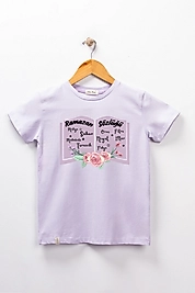 Kız Çocuk Kısa Kollu Bisiklet Yaka "Ramazan Sözlüğü" Baskılı Tişört Mevsimlik Pamuklu