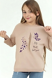 Kız Çocuk "Elif Nesli Geliyor"  Baskılı Pamuklu Sweat