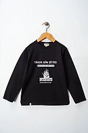 Yetişkin Uzun Kollu Bisiklet Yaka "Tarık Bin Ziyad"  Baskılı Tişört Mevsimlik Pamuklu