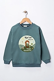 Kız Çocuk "Kuran Okuyorum, Doğayı Çok Seviyorum" Baskılı Pamuklu Sweat