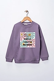 Kız Çocuk "Kuran Hayatın Rehberi" Baskılı Pamuklu Sweat
