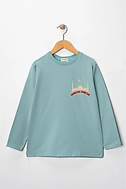 Kız Çocuk Uzun Kollu Bisiklet Yaka "Ramazan Cihad dır" Baskılı Tişört Mevsimlik Pamuklu