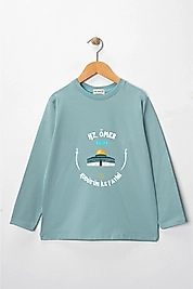 Erkek Çocuk Uzun Kollu Bisiklet Yaka "Hz Ömer"  Baskılı Tişört Mevsimlik Pamuklu