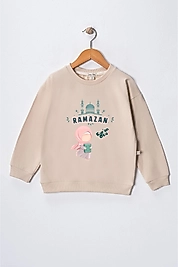 Kız Çocuk "Ramazan"  Baskılı Pamuklu Sweat