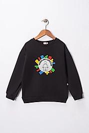 Erkek Çocuk Siyah "Hoşgeldin Ramazan" Baskılı Pamuklu Sweat