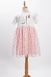 Kız Çocuk Tüllü "Elif Nesli Geliyor" Baskılı Elbise