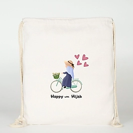 "Başörtümle Mutluyum" Baskılı Ham Bez Sırt Çantası %100 Pamuk Krem