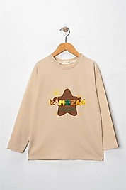 Kız Çocuk Uzun Kollu Bisiklet Yaka "Ramazan Paylaşmaktır" Baskılı Tişört Mevsimlik Pamuklu