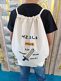 "Hz Ali" Baskılı Ham Bez Sırt Çantası %100 Pamuk Krem