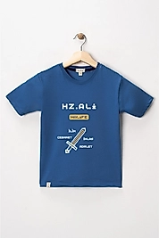 Erkek Çocuk Kısa Kollu Bisiklet Yaka "Hz Ali" Halife Baskılı Tişört Mevsimlik Pamuklu