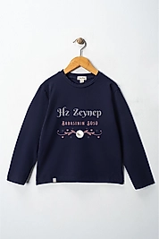 Kız Çocuk Uzun Kollu Bisiklet Yaka "Hz Zeynep" Baskılı Tişört Mevsimlik Pamuklu