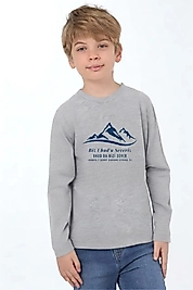 Erkek Çocuk Uzun Kollu Bisiklet Yaka "Uhud"  Baskılı Tişört Mevsimlik Pamuklu