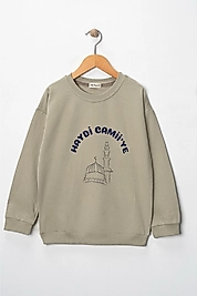 Erkek Çocuk "Haydi Camiye"  Baskılı Pamuklu Sweat