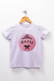 Kız Çocuk Kısa Kollu Bisiklet Yaka "Hafız" Pembe Baskılı Tişört Mevsimlik Pamuklu