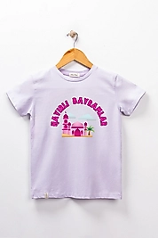 Kız Çocuk Kısa Kollu Bisiklet Yaka "Hayırlı Bayramlar" Baskılı Tişört Mevsimlik Pamuklu