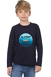 Erkek Çocuk Uzun Kollu Bisiklet Yaka "Hz Osman"  Baskılı Tişört Mevsimlik Pamuklu