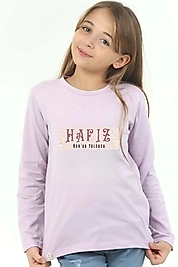 Kız Çocuk Uzun Kollu Bisiklet Yaka "Hafız, Kuran Yolcusu" Baskılı Tişört Mevsimlik Pamuklu