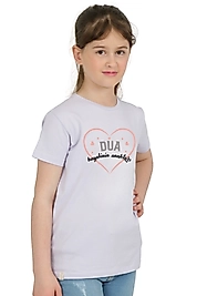 Kız Çocuk Kısa Kollu Bisiklet Yaka "Dua Hayalinin Anahtarı"  Baskılı Tişört Mevsimlik Pamuklu