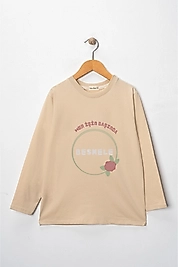 Kız Çocuk Uzun Kollu  Bisiklet Yaka "Besmele"  Baskılı Tişört Mevsimlik Pamuklu