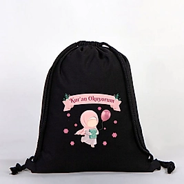"Kuran Okuyorum"   Baskılı Ham Bez Sırt Çantası %100 Pamuk