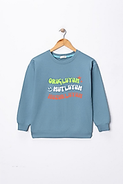 Çocuk  "Oruçluyum, Mutluyum"  Baskılı Pamuklu Sweat