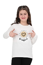 Kız Çocuk Uzun Kollu Bisiklet Yaka "İyi Kalpli Ol!"  Baskılı Tişört Mevsimlik Pamuklu