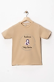 Kız Çocuk Kısa Kollu Bisiklet Yaka "Rasülümü Takip Ederim" Baskılı Tişört Mevsimlik Pamuklu