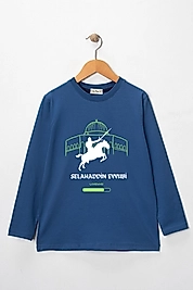 Erkek Çocuk Uzun Kollu Bisiklet Yaka "Selahaddin Eyyübi"  Kudüs Baskılı Tişört Mevsimlik Pamuklu