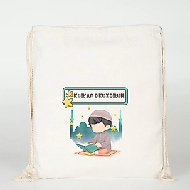 "Kuran Okuyorum"   Baskılı Ham Bez Sırt Çantası %100 Pamuk