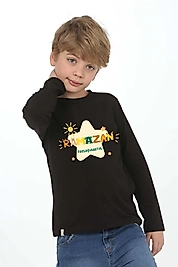 Erkek Çocuk Uzun Kollu Bisiklet Yaka "Ramazan Paylaşmaktır" Baskılı Tişört Mevsimlik Pamuklu