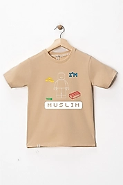 Erkek Çocuk Kısa Kollu Bisiklet Yaka "I Am The Muslım" Oyun Baskılı Tişört Mevsimlik Pamuklu