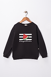 Çocuk "Özgür Filistin" Baskılı Pamuklu Sweat
