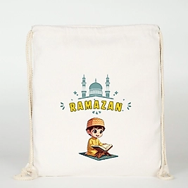 "Ramazan" Baskılı Ham Bez Sırt Çantası %100 Pamuk Erkek Çocuk