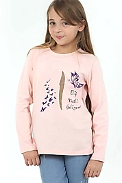 Kız Çocuk Uzun Kollu Bisiklet Yaka "Elif Nesli Geliyor" Lila Baskılı Tişört Mevsimlik Pamuklu