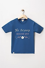 Kız Çocuk Kısa Kollu Bisiklet Yaka "Hz Zeynep" Baskılı Tişört Mevsimlik Pamuklu